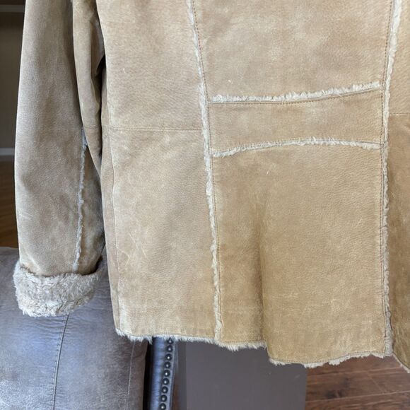 Barn Coat Women M Leather Suede & Fleece Shearling Lined Boho Vntg St Johns Bay - Picture 5 of 15